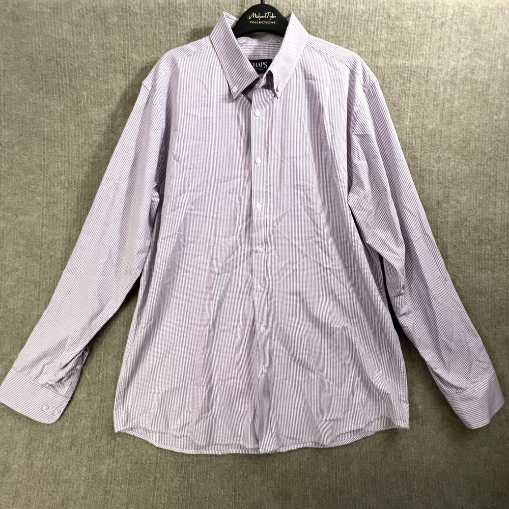 Chaps Mens Purple Checkered Long Sleeve Button Down Dress Shirt L 16-16.5
